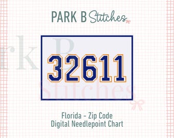 Gainesville, FL 32611 Needlepoint Chart | College Zip Code Pattern | 18 Mesh Graduation Gift