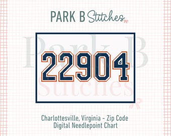 Charlottesville, Virginia 22904 Needlepoint Chart | College Zip Code Pattern | 18 Mesh Graduation Gift