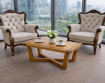 Oak And Walnut Wooden Coffee Table