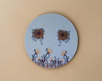 4-Inch Round Neoprene Coaster with Zentangle Fall Flower Design – Sublimated Autumn Drink Coaster