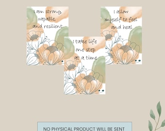 Mindfulness Affirmation Cards: Zentangle Art, Peach & Green (Digital Download)