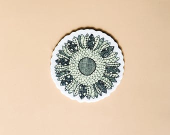 Sunflower Fuzzy Sticker – Soft Touch Zentangle Art