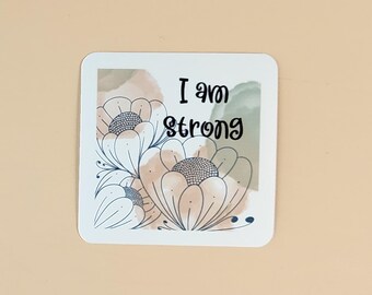 Mental Health Affirmation Stickers – 2x2 Zentangle Design with Peach & Green Watercolor Background