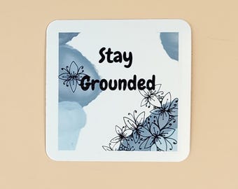 Zen Stress Relief Stickers with Flower Zentangle & Quotes - Blue Watercolor