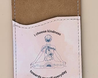 Yoga-Inspired Zentangle Design Phone Card Holder - Sublimated PU Leather, Red Watercolor