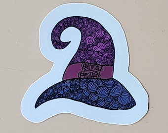 Zentangle Witch Hat Sticker – Purple & Blue Magical Halloween Art
