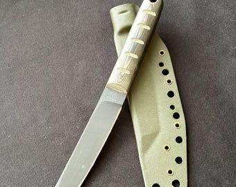 Newt Livesay Tanto Knife, Kydex Sheath, Micarta Handle, Rare Discontinued