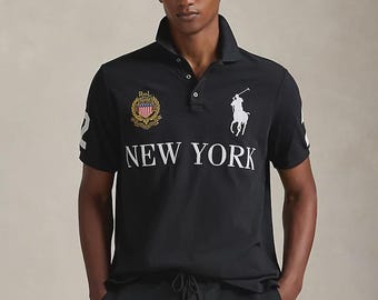 Polo da uomo Ralph Lauren New York Big Pony, colore nero