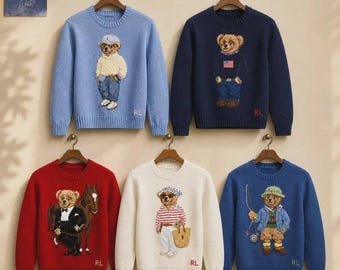 Polo Ralph Lauren berentrui, preppy vintage-stijl trui met ronde hals