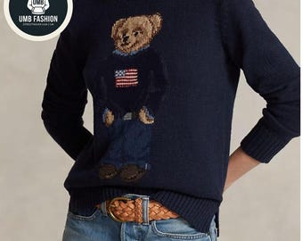 Limited Edition RL vintage berentrui | Marineblauw gebreide sweater met ronde hals