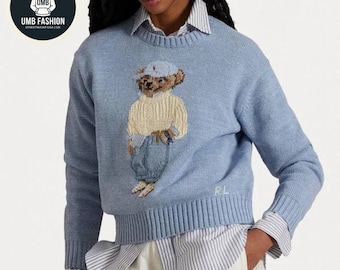 Limited Edition Vintage Teddy Bear Sweater | Light Blue Old Money Crewneck