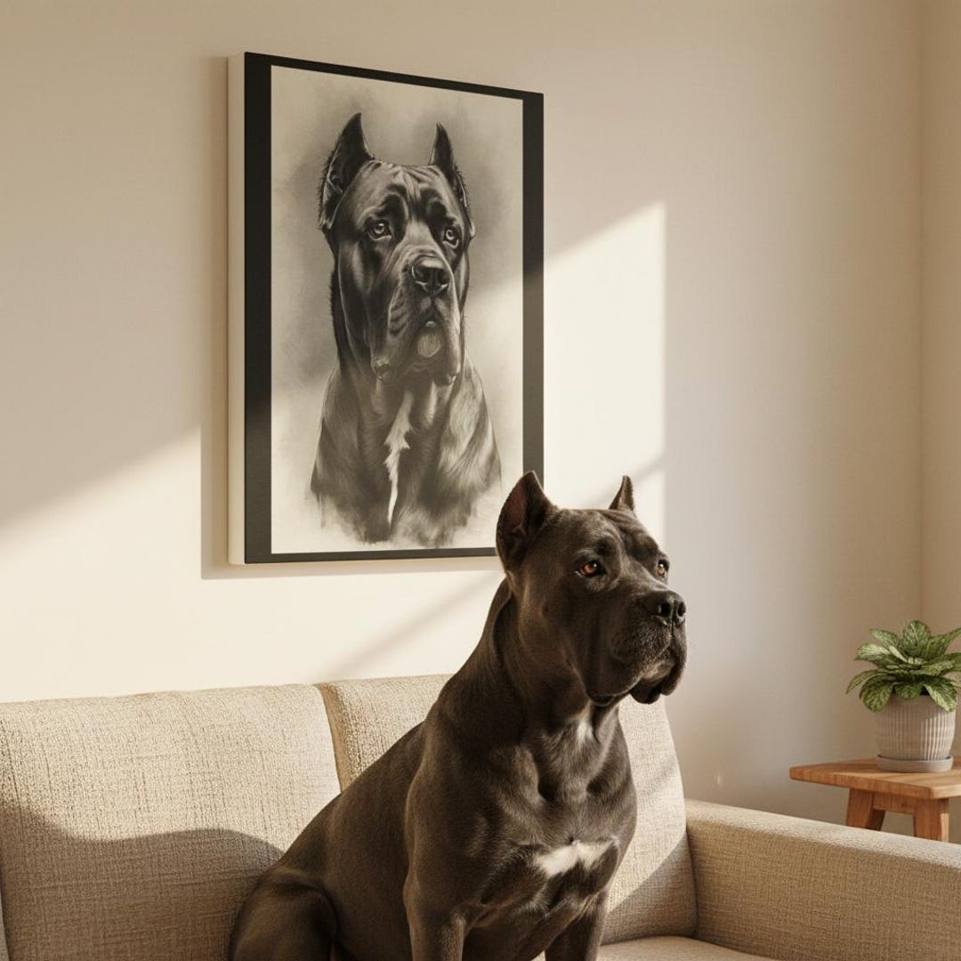 Cane Corso Charcoal Portrait Canvas Print, Dog Wall Art, Pet Memorial ...