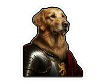 Golden Retriever Medieval Knight Portrait Sticker, Dog Armor Vinyl Decal (Kiss-Cut)