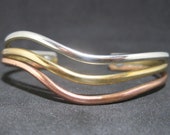 Vintage Designer Sergio Lub Rainbow Wave Silver Copper Bronze Magnetic Cuff Bracelet 5 inches Size Small