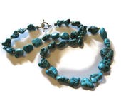 Vintage Silver Turquoise Nugget Necklace 19.5 Inches