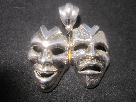 Amber Sterling Silver Theatrical Mask Pendant Necklace Chain 18