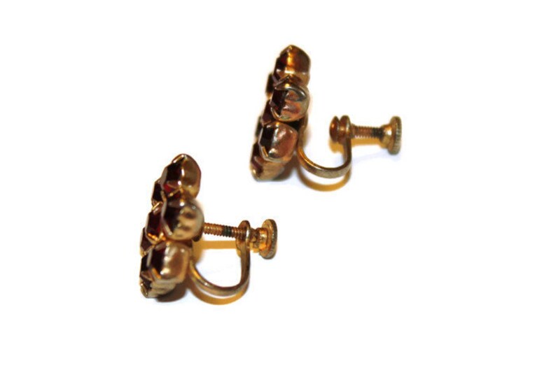 Vintage Red Rhinestone Flower Cluster Earrings Screw Back Etsy