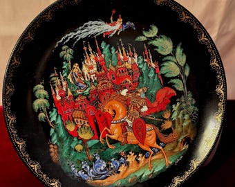 Machen Sie ein ANGEBOT!  Russische Legenden Teller #1 Ruslan & Ludmilla 1988 USSR Palekh Kunstporzellan mit COA Box