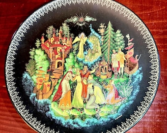 Machen Sie ein ANGEBOT! Vintage Zar Saltan Teller 6 Handgemaltes Palekh Porzellan UDSSR Sammlerstück (1989)