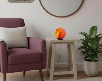 Himalayan Salt Heart Bowl Lamp Carved Salt Light Warm Dimmable Glow Wooden Base Bedroom Decor Meditation Yoga Gift Relaxing Pink Light