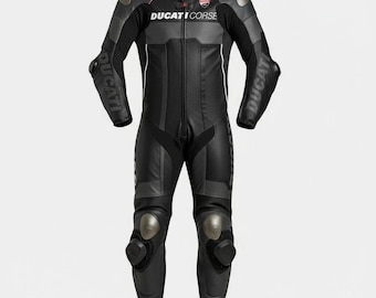 Conjunto de cuero para hombre estilo Ducati para motociclistas, totalmente negro, estilo custom biker.