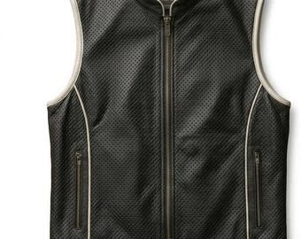 Men Black Leather Motorcycle Vest Biker Vest Sleeveless Riding Jacket Classic Plain Style