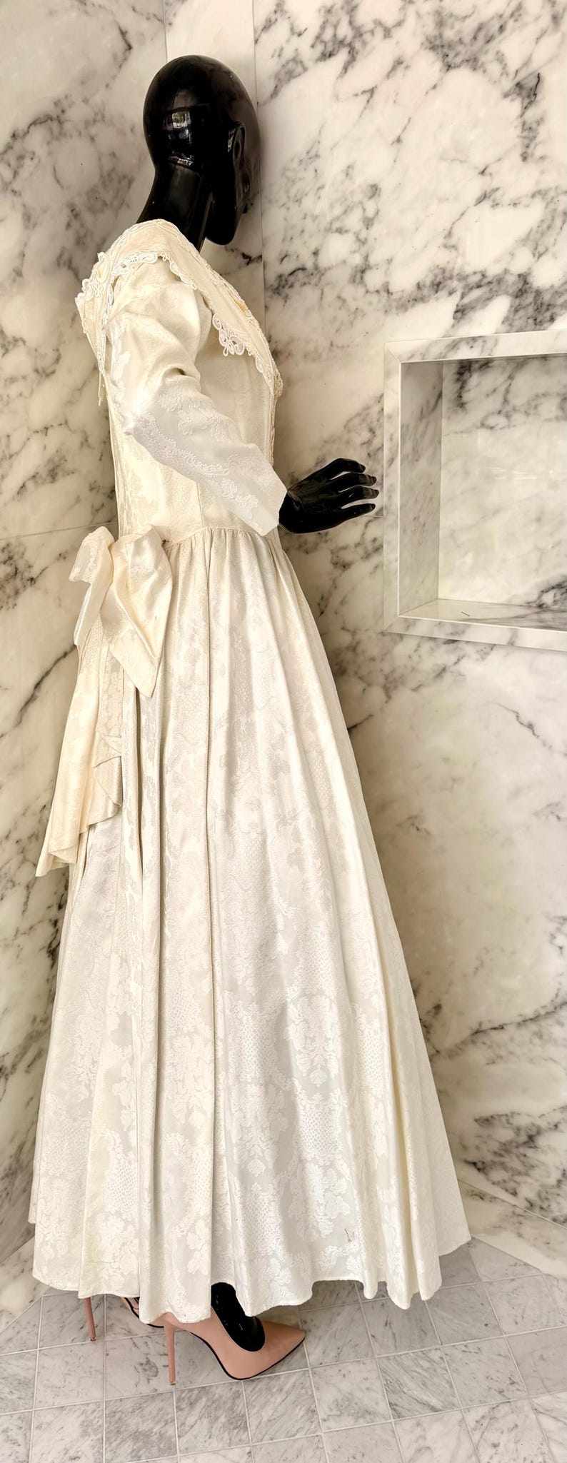 1980s Jessica Mcclintock Gunne Sax Ivory Brocade Wedding Dress | Beaded ...