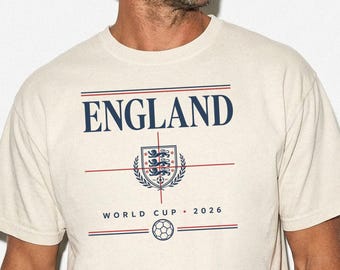 England World Cup 2026 Jersey-Style Shirt, Minimal Three Lions Football Tee, Retro Soccer Fan T-Shirt, Comfort Colors®  100% Cotton shirt