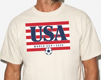 USA World Cup 2026 Jersey-Style Shirt, Minimal American Soccer Tee, Retro Waldo Stripe T-Shirt Gift, Comfort Colors®  100% Cotton shirt