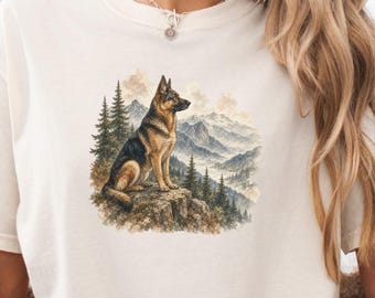 Comfort Colors® German Shepherd Watercolor Shirt, Vintage GSD Illustration Tee, Outdoor Dog Lover Gift