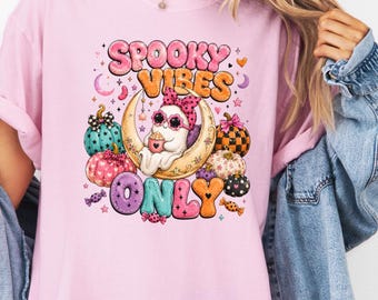 Comfort Colors® Spooky Vibes Nur Geister-Shirt, süßes Pastell-Halloween-Grafik-T-Shirt, trendiges Herbst-T-Shirt Geschenk
