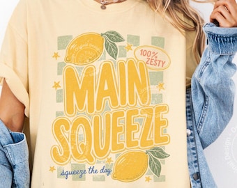 Comfort Colors® Main Squeeze Shirt, Funny Lemon Graphic Tee, Retro Fruit Pun Summer T-Shirt for Women