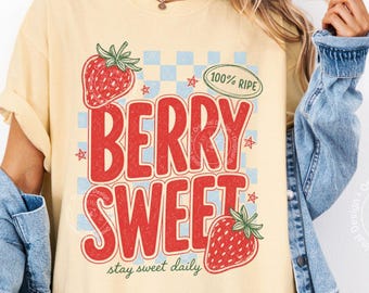 Comfort Colors® Berry Sweet Shirt, Funny Strawberry Graphic Tee, Retro Fruit Pun Summer T-Shirt for Women