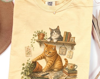 Comfort Colors® Chaos Agents Shirt, Vintage Two Cat Illustration Tee, Multi Cat Household Gift