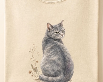 Comfort Colors® Unbothered Cat Shirt, Vintage Gray Cat Illustration Tee, Introvert Cat Lover Gift