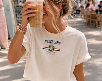 Comfort Colors® 3023 Netherlands Crop Top, World Cup 2026 Oranje Cropped Tee for Women, Dutch Collegiate Soccer T-Shirt