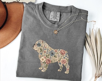 Camiseta Comfort Colors® Vintage con estampado floral de flores silvestres y bulldog inglés, estilo cottagecore, camiseta de bulldog, camiseta de mamá de bulldog, camiseta de dueño de bulldog inglés