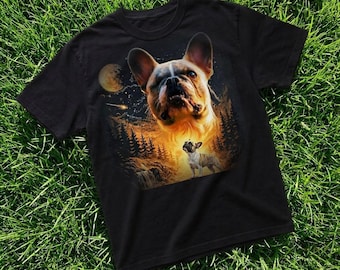 Camiseta con gráfico de bulldog francés aullando a la luna, ropa vintage para amantes de los perros