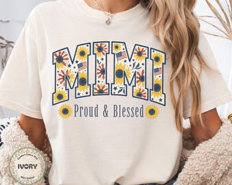 Comfort Colors Sunflower Patriotic Mimi Shirt, 4th of July, USA 250th Anniversary, Gift for Grandma