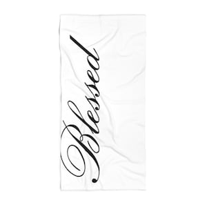 Blessed Beach Towel for Diva | Script Text, White and Black