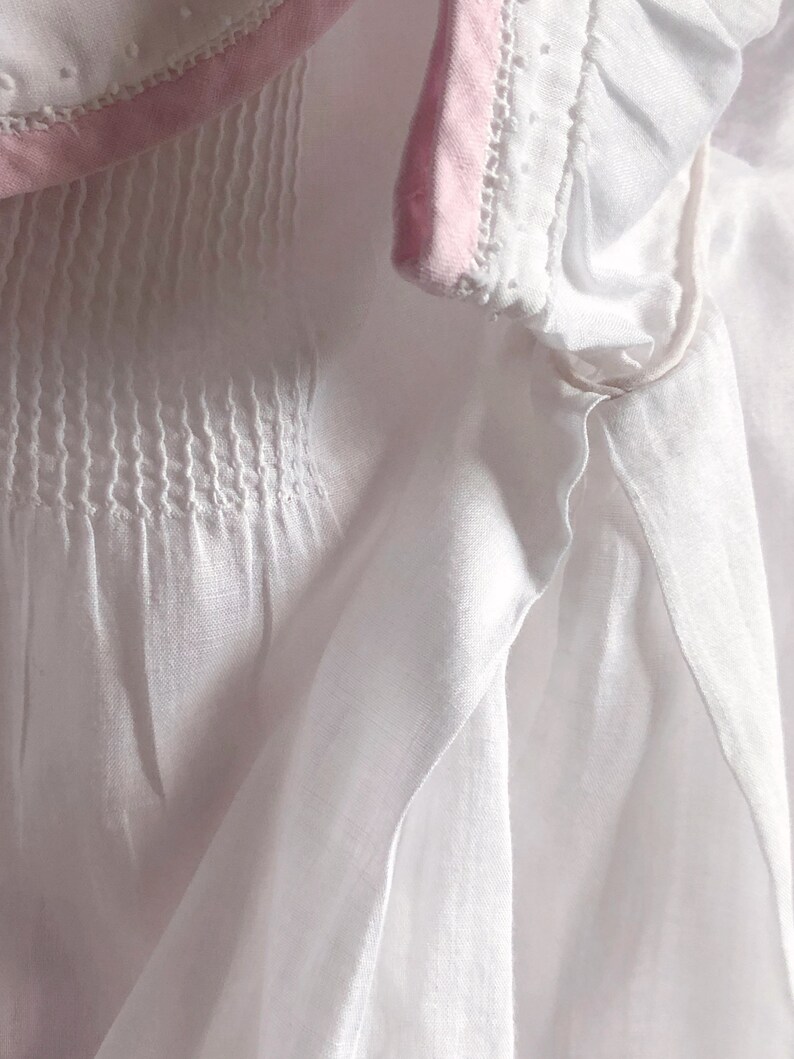Vintage Toddler Girls Dress White Work Cotton Pink Trimmed size 2T Hand Made 1930s in Cleveland Ohio
