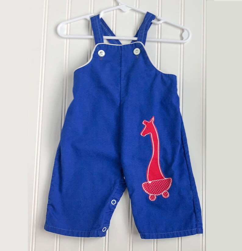 Boys Blue Red Bib Overalls Size 3 6 Months With Applique Red Etsy