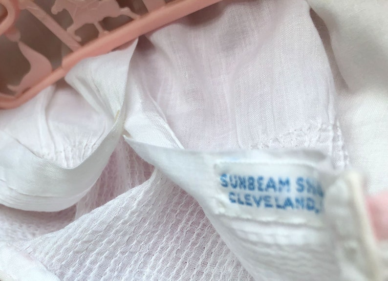 Vintage Toddler Girls Dress White Work Cotton Pink Trimmed size 2T Hand Made 1930s in Cleveland Ohio