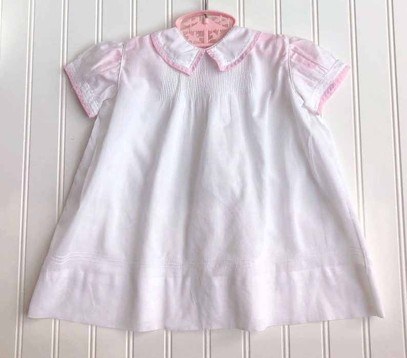 Vintage Toddler Girls Dress White Work Cotton Pink Trimmed size 2T Hand Made 1930s in Cleveland Ohio