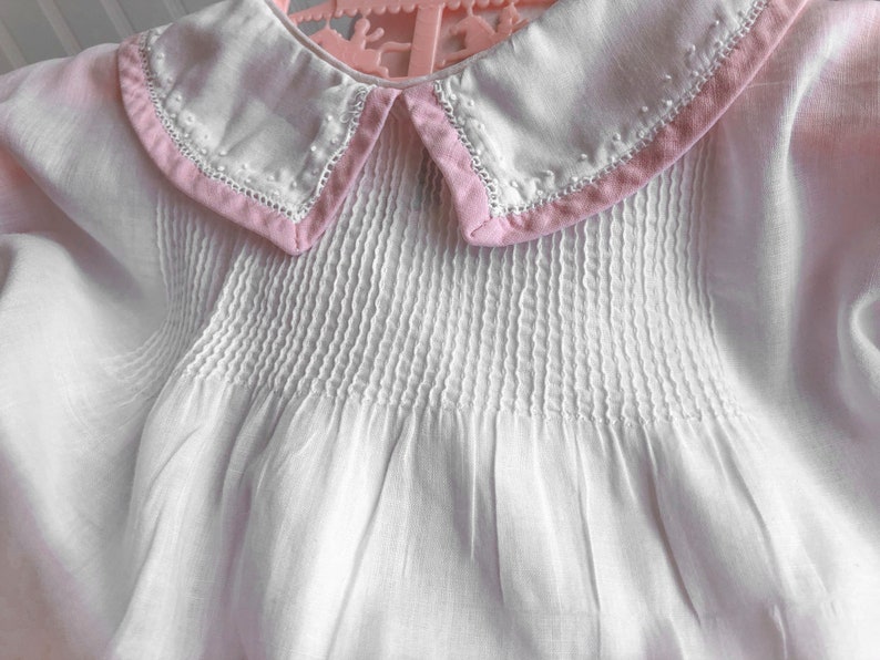 Vintage Toddler Girls Dress White Work Cotton Pink Trimmed size 2T Hand Made 1930s in Cleveland Ohio