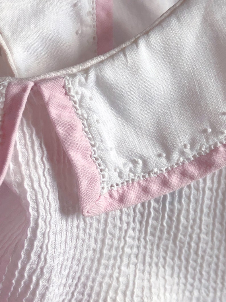 Vintage Toddler Girls Dress White Work Cotton Pink Trimmed size 2T Hand Made 1930s in Cleveland Ohio