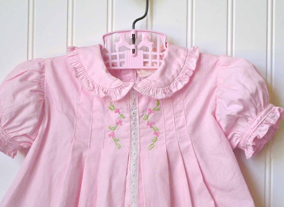 Girl/'s HandMade Embroidered Peter Pan Collar Long Sleeve Faded Pink
