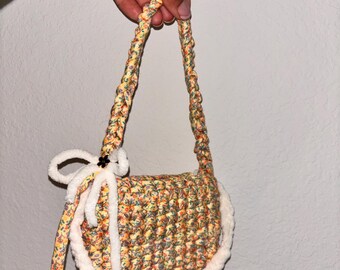 Handgemachte gehäkelte Minitasche | Cottagecore Schultertasche | Coquette Stricken Handtasche | Niedliche Ästhetische Mini Tasche