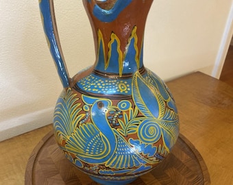Handmade Clay Pottery Pitcher Vintage Mexico