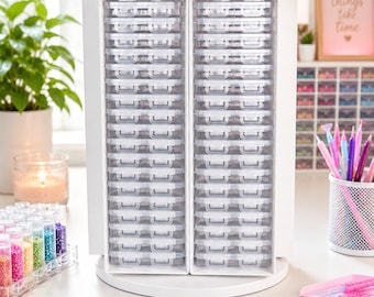 60 Slot Diamond Painting Storage Organizer with Rotating Base | Craft Supply Storage Tower | Bead & Drill Organizer with Pen Holder